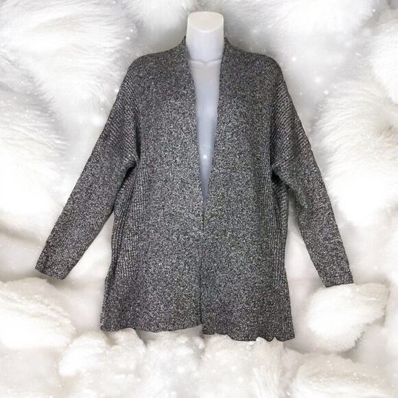 RBX Women’s Medium Open Front Cardigan Black Silver Metallic Knit Long Sleeve - Picture 1 of 11
